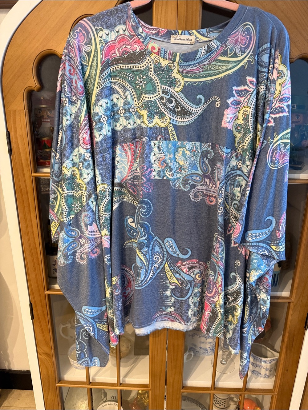 Southern Stitch Blue Paisley Poncho Blouse